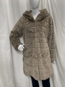 Ladies Fashion Coats - Hooded Faux Fur Coat Mocha