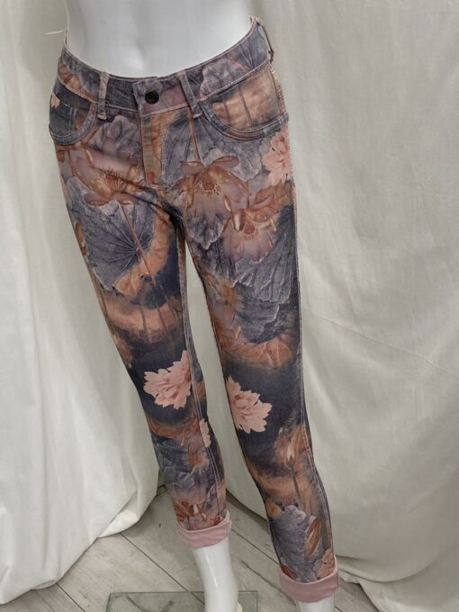 Ladies Fashion Jeans - Rev Flower Jean Pink Turnup