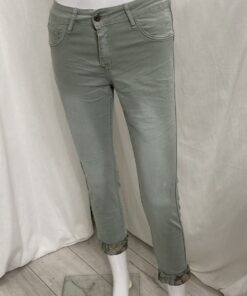 Rev Flower Jean Plain Green Turnup