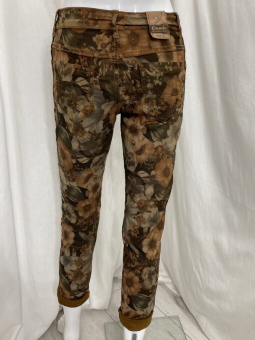 Rev Flower Jean Turnup Back Tan
