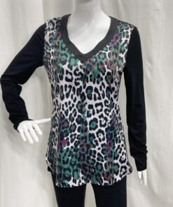 Ladies Fashion Clothing - Robell Animal Print Green Top