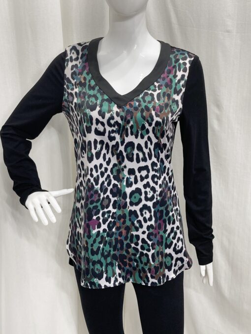Ladies Fashion Clothing - Robell Animal Print Green Top