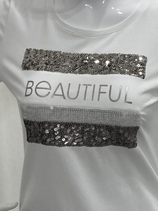 I'cona By Robell Sequin And Metallic Semi Fitted Beautiful Logo Top With Long Sleeves And A Crew Neckline In White Size 8 - Image 3