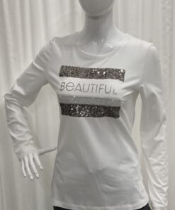 I'cona By Robell Sequin And Metallic Semi Fitted Beautiful Logo Top With Long Sleeves And A Crew Neckline In White Size 10