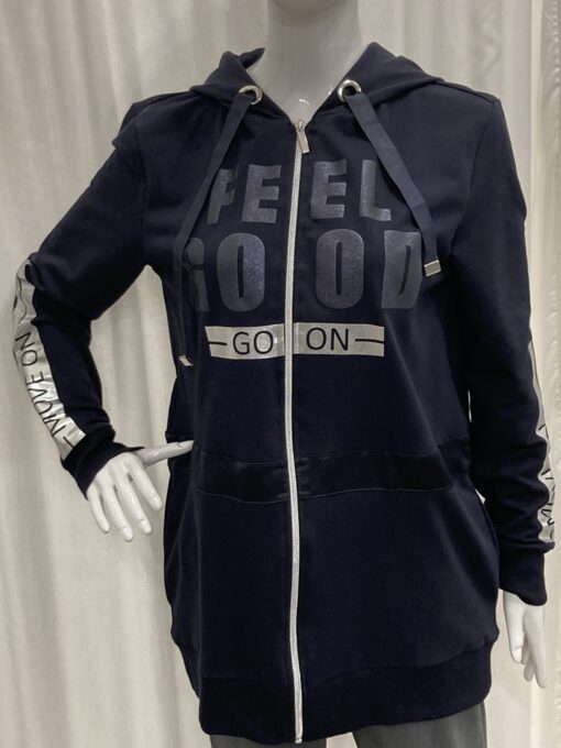I'cona By Robell Metallic And Diamante Semi Fitted Barcode Inspire Logo Top With Long Sleeves And A Crew Neckline In Navy Size 10 - Image 5