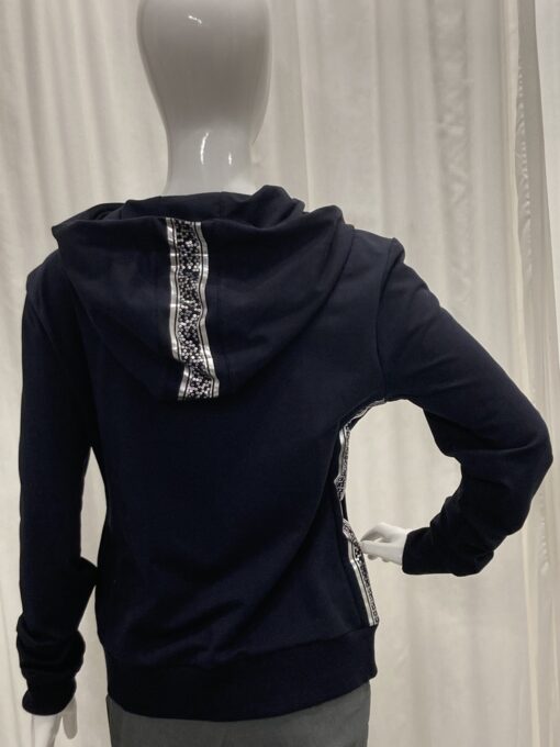 I'cona By Robell Casual Hooded Zip Jacket In Navy With A Silver Stripe Design On Both Sides And Hood In XL - Image 2