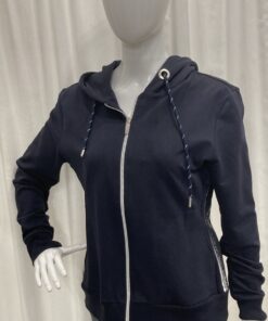 I'cona By Robell Casual Hooded Zip Jacket In Navy With A Silver Stripe Design On Both Sides And Hood In XL