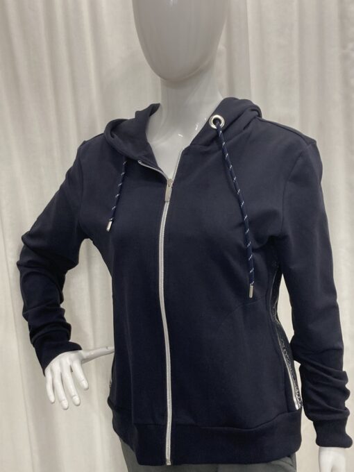 I'cona By Robell Metallic And Diamante Semi Fitted Barcode Inspire Logo Top With Long Sleeves And A Crew Neckline In Navy Size 10 - Image 4