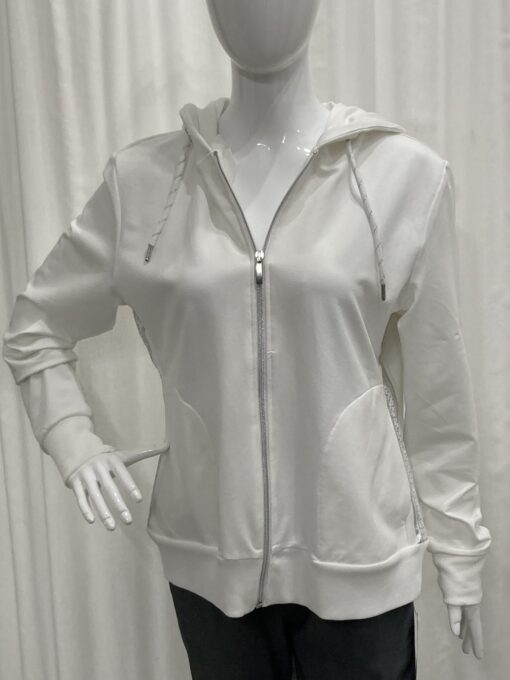 I'cona By Robell Metallic Semi Fitted Double Inspire And Face Logo Top With Long Sleeves And A Crew Neckline In White Size 8 - Image 4