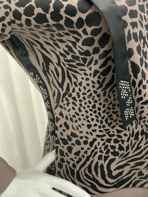 I'cona By Robell Casual Hooded Animal Print Zip Jacket In Mocha And Black With A Satin Diamante Stripe Design On Both Sides And Satin Drawstring In Medium - Image 3