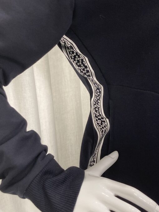 I'cona By Robell Casual Hooded Zip Jacket In Navy With A Silver Stripe Design On Both Sides And Hood In XL - Image 3