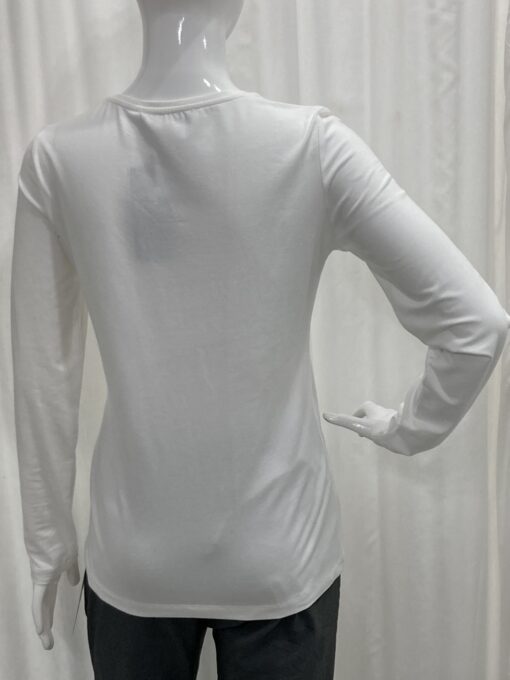 I'cona By Robell Metallic Semi Fitted Double Inspire And Face Logo Top With Long Sleeves And A Crew Neckline In White Size 8 - Image 2