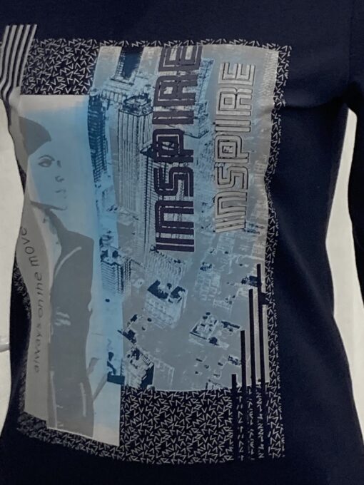 I'cona By Robell Metallic Semi Fitted Double Inspire And Face Logo Top With Long Sleeves And A Crew Neckline In Navy Size 10 - Image 3