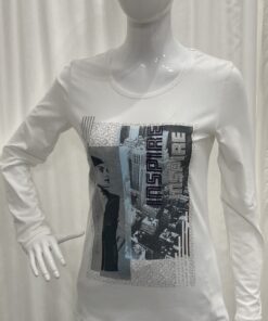 I'cona By Robell Metallic Semi Fitted Double Inspire And Face Logo Top With Long Sleeves And A Crew Neckline In White Size 10
