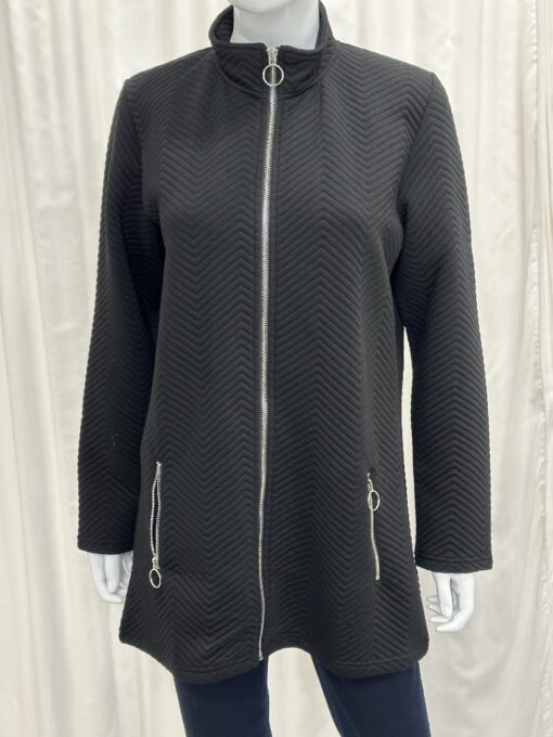 Sunday By Robell Lightweight Chevron Zip Jacket With Mandarin Collar And Zip Pockets In Black In Size Large - Image 2