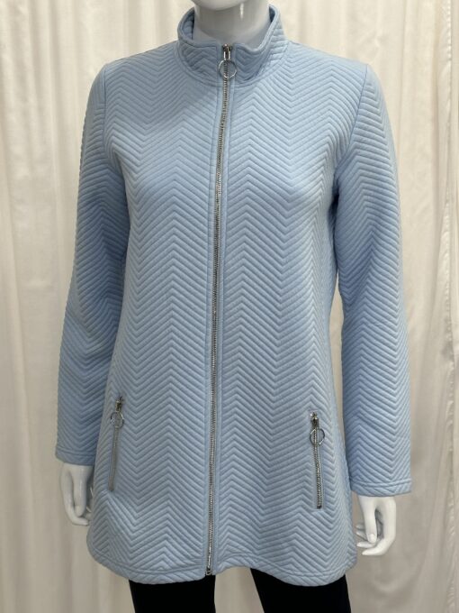 Sunday By Robell Lightweight Chevron Zip Jacket With Mandarin Collar And Zip Pockets In A Pale Blue In Size Small - Image 2