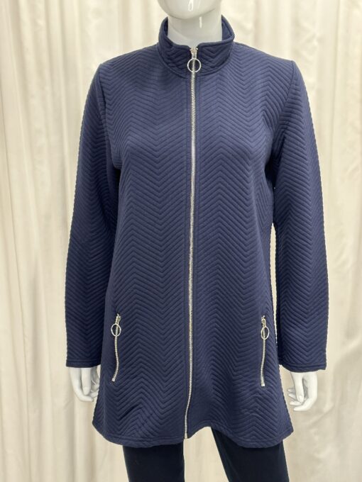 Sunday By Robell Lightweight Chevron Zip Jacket With Mandarin Collar And Zip Pockets In Navy In Size Medium - Image 2