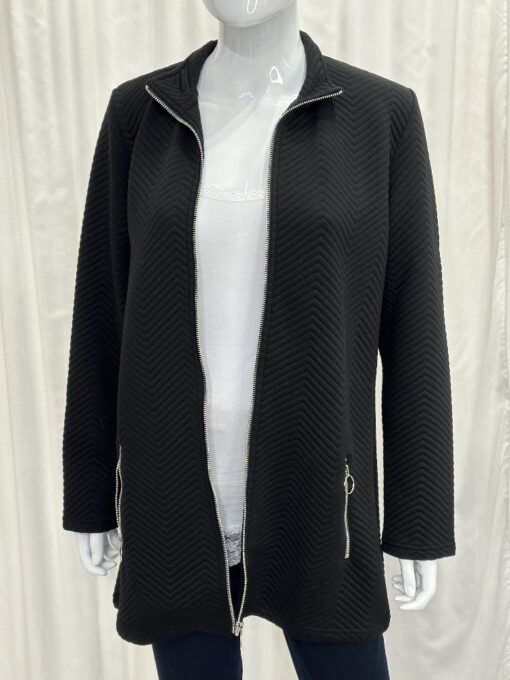 Sunday By Robell Lightweight Chevron Zip Jacket With Mandarin Collar And Zip Pockets In Black In Size Large
