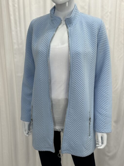 Sunday By Robell Lightweight Chevron Zip Jacket With Mandarin Collar And Zip Pockets In A Pale Blue In Size Small