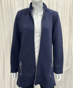 Sunday By Robell Lightweight Chevron Zip Jacket With Mandarin Collar And Zip Pockets In Navy In Size Medium