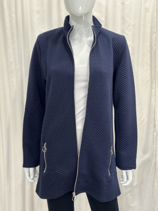 Sunday By Robell Lightweight Chevron Zip Jacket With Mandarin Collar And Zip Pockets In Navy In Size Medium