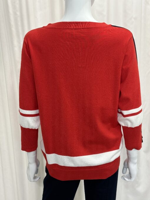 Sunday By Robell Red Lightweight Jumper with Contrast Stripes In Navy And White with 3/4 Sleeves In Large - Image 2