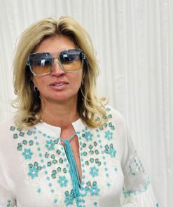 Sunglasses With Hexagonal Turquoise Frames