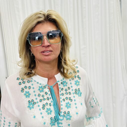 Sunglasses With Hexagonal Turquoise Frames