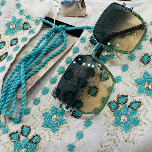 Sunglasses With Hexagonal Turquoise Frames - Image 2
