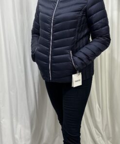 Frandsen By Robell Short Duck Down Jacket With Front Zip And Two Zip Pockets In Navy Size 10