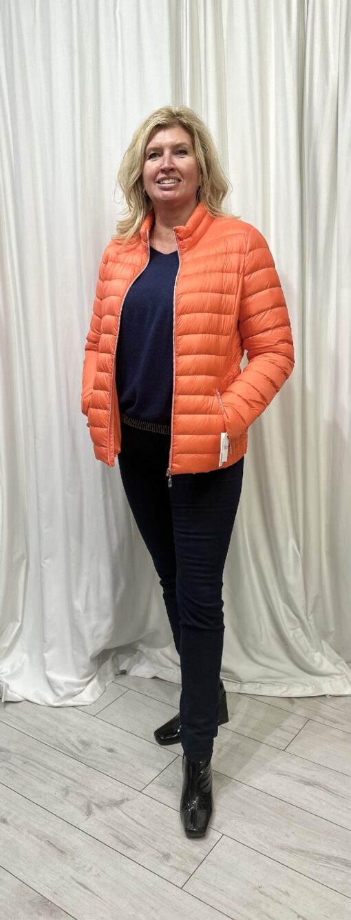 Frandsen By Robell Short Duck Down Jacket With Front Zip And Two Zip Pockets In Orange Size 18 - Image 2