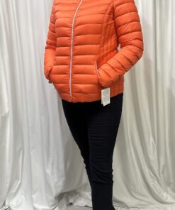 Frandsen By Robell Short Duck Down Jacket With Front Zip And Two Zip Pockets In Orange Size 18