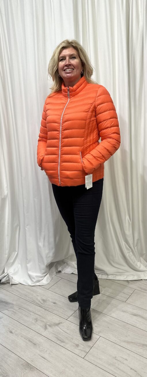 Frandsen By Robell Short Duck Down Jacket With Front Zip And Two Zip Pockets In Orange Size 18