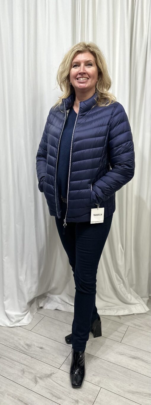 Frandsen By Robell Short Duck Down Jacket With Front Zip And Two Zip Pockets In Navy Size 10 - Image 2