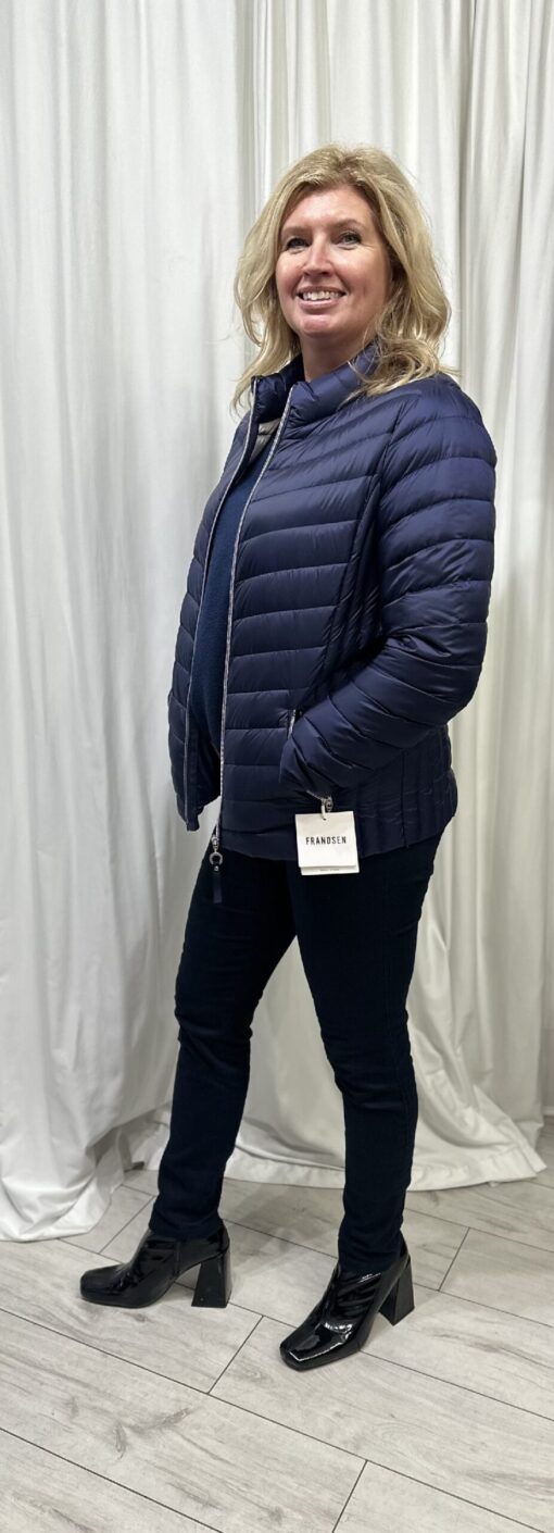 Frandsen By Robell Short Duck Down Jacket With Front Zip And Two Zip Pockets In Navy Size 10 - Image 3