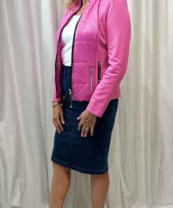 I'Cona By Robell Short Jacket With Two Zip Pockets In A Bright Pink With A Padded Front And Back Size 10