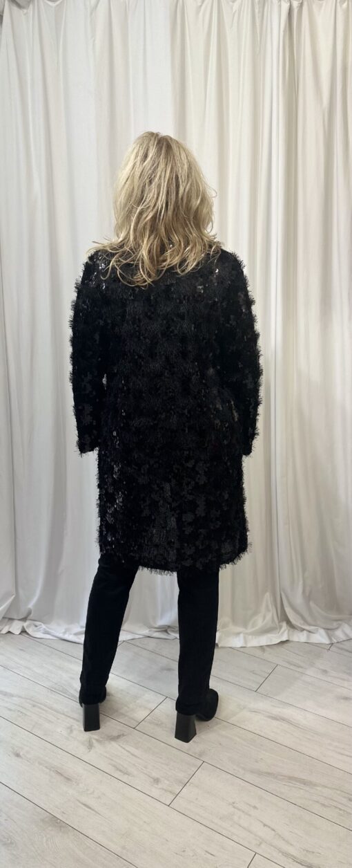 Long Sequin And Tassel Cardigan With Two Front Pockets In Black Size 10/12 - Image 3