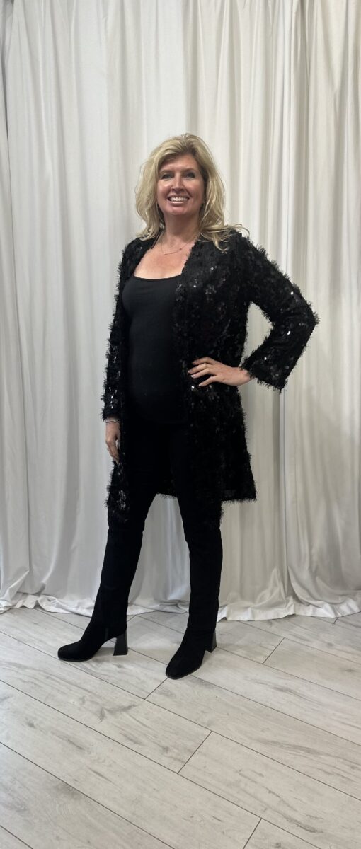 Long Sequin And Tassel Cardigan With Two Front Pockets In Black Size 10/12 - Image 2