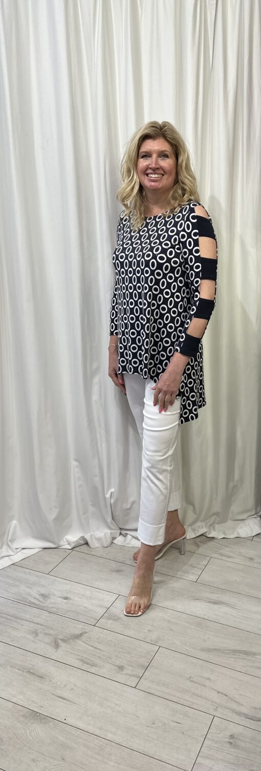 Navy & White Sparkly Long Top