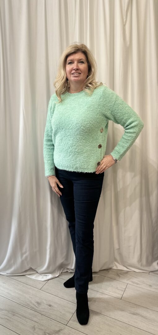 Round Neck Jumper With Gold Button Detail