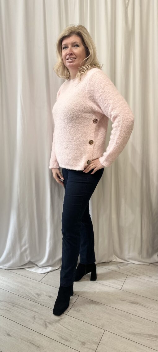 Round Neck Jumper With Gold Button Detail