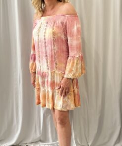 Beaded Bardot Dress with Gold And Silver Thread Running Through