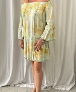 Beaded Bardot Dress with Gold And Silver Thread Running Through