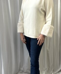 Plain Jumper with Faux Fur Cuffs in Winter White