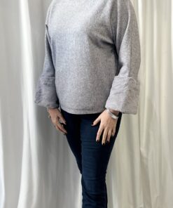 Plain Jumper with Faux Fur Cuffs in Grey