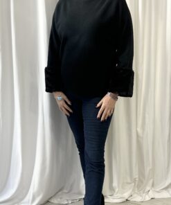 Plain Jumper with Faux Fur Cuffs in Black