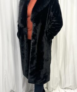 Faux Fur Long Coat in Black