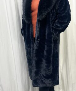 Faux Fur Long Coat in Navy
